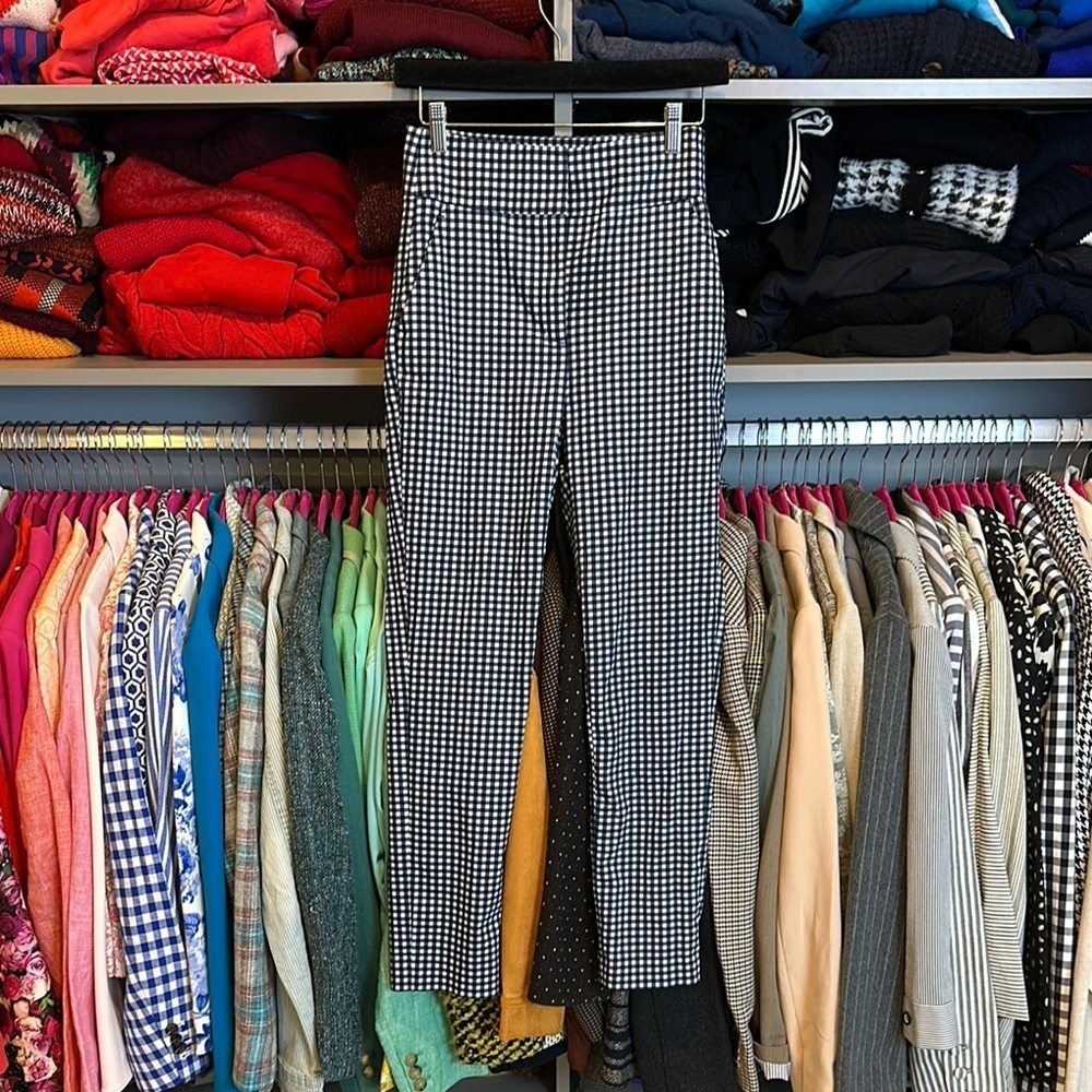Zara navy/white gingham ankle pants size 4